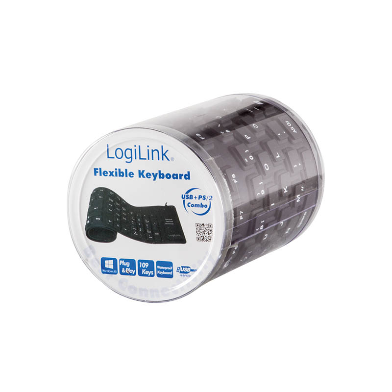 LogiLink Tastatur USB / PS/2 Flexibel Wasserfest schwarz - ID0019A