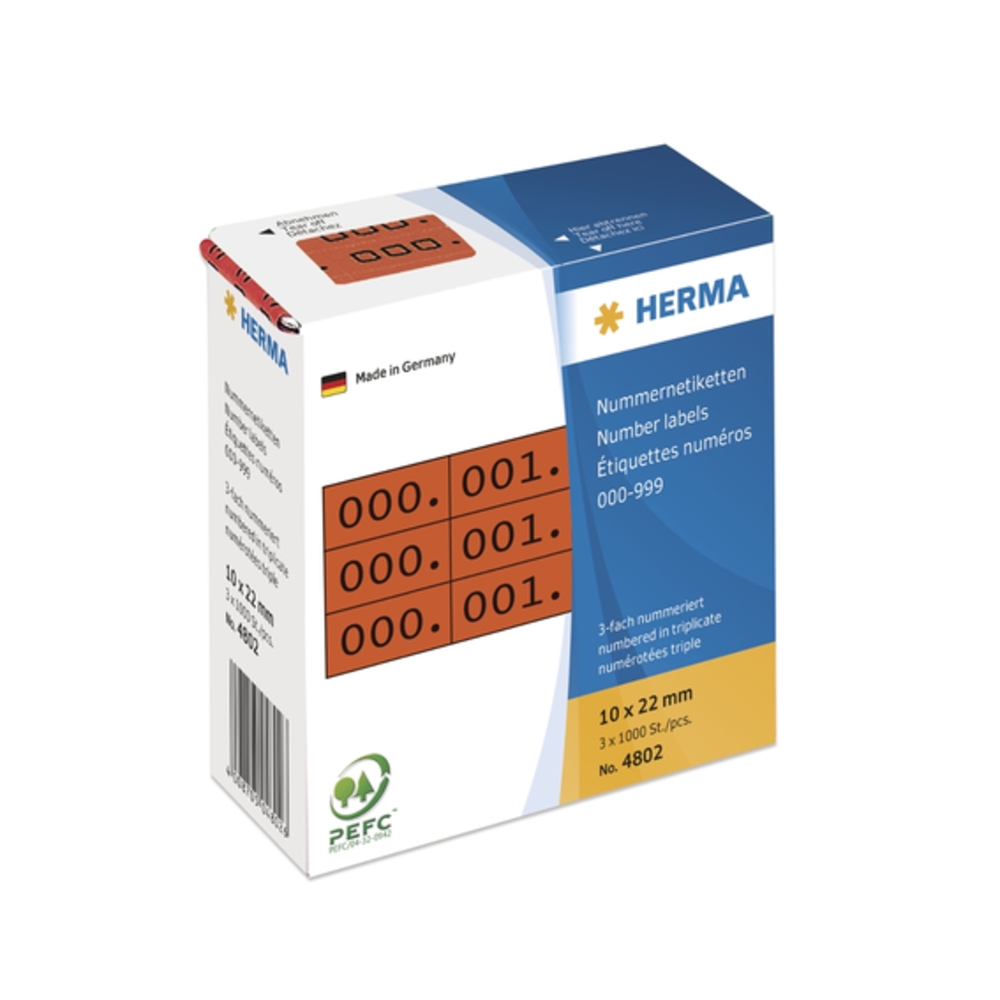 HERMA 4802, Etiketten, HERMA Nummernetik. 3fach 10x22 mm 4802 (BILD1)