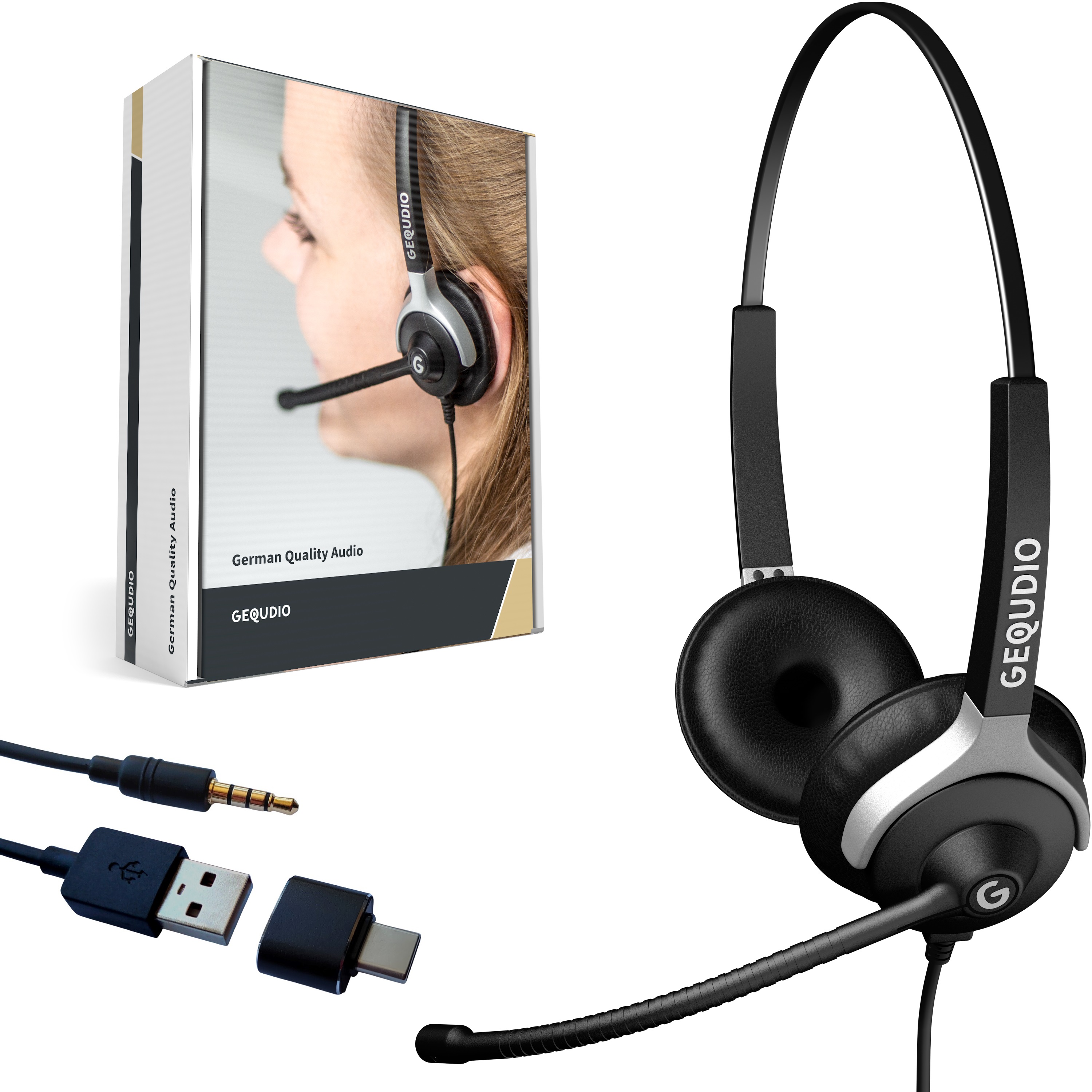 GEQUDIO Headset 2-Ohr mit USB für PC,MAC - WA9027