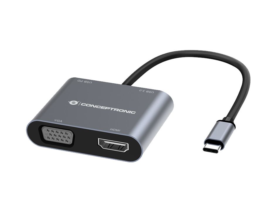 CONCEPTRONIC Dock USB-C ->HDMI,VGA,USB3.0,100WPD 0.15m gr - DONN16G