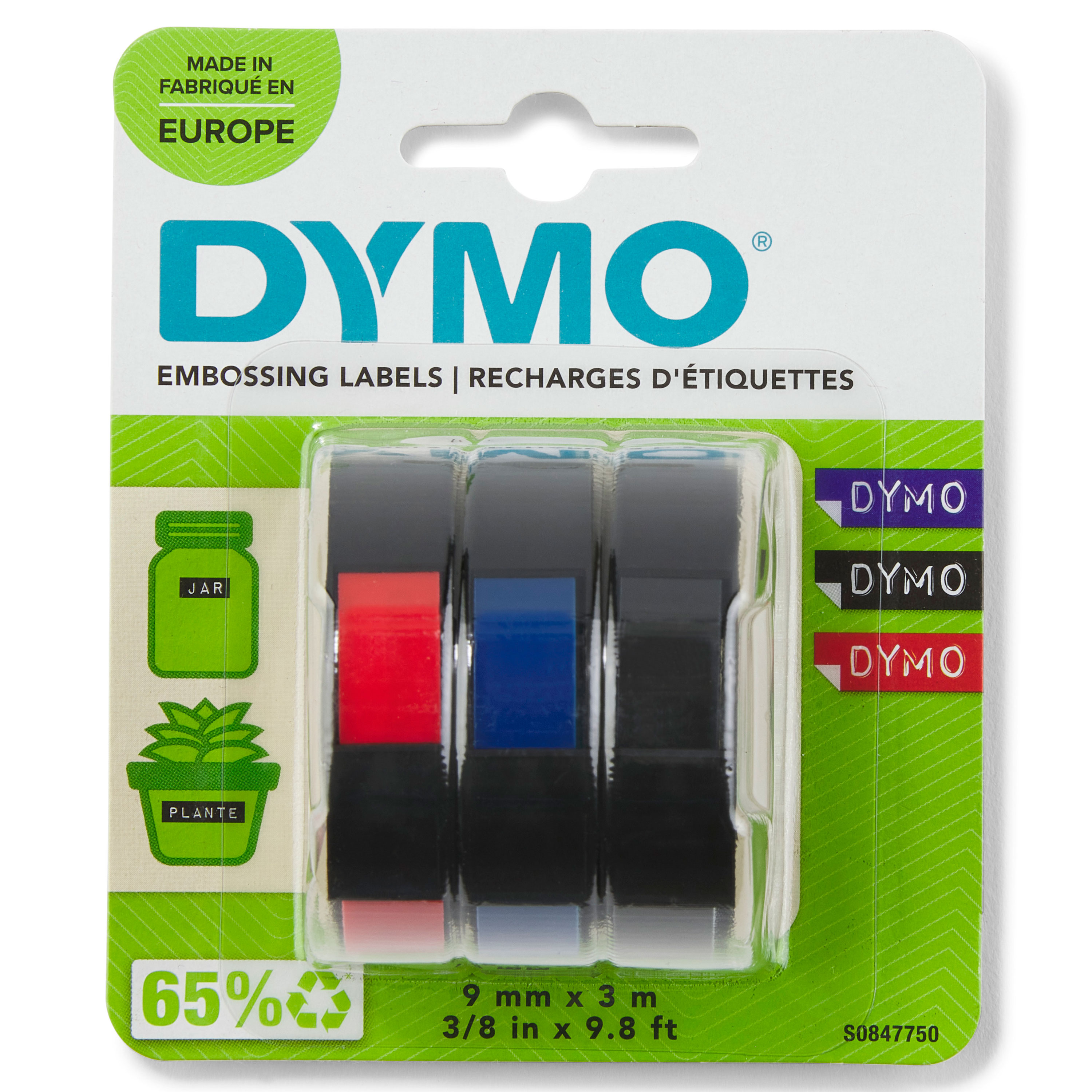 DYMO Prägeband 3er Packung 9mmx3.0m rot/blau/schw. glänzen Blister - S0847750