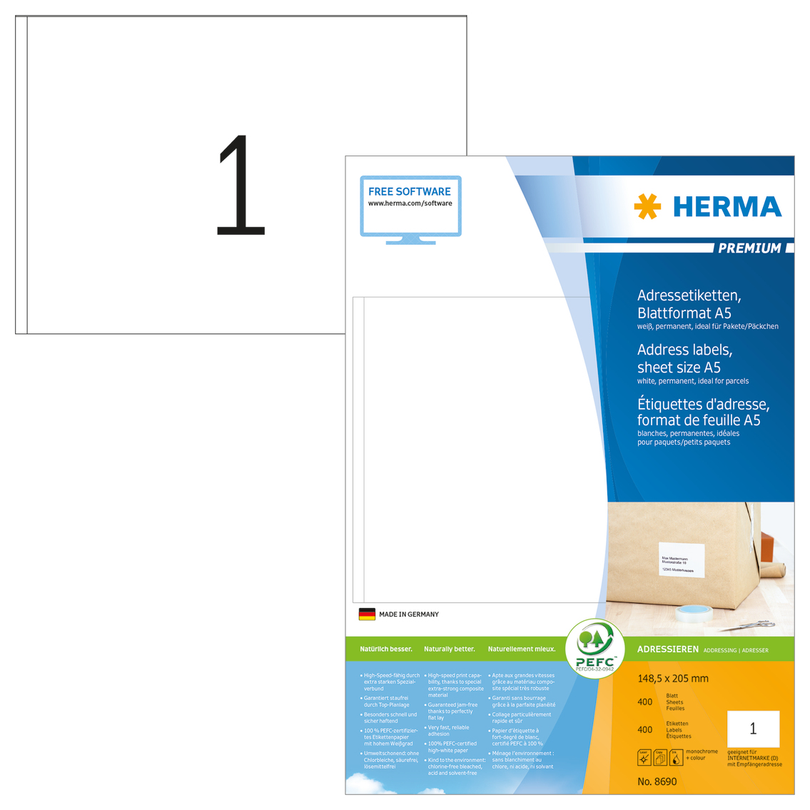 HERMA 8690, Etiketten, HERMA Adressetiketten A5 weiß mm 8690 (BILD1)