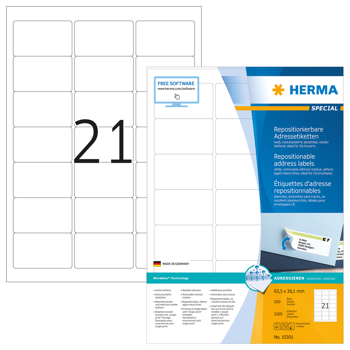 HERMA 10301, Etiketten, HERMA Adressetiketten A4 weiß 10301 (BILD1)