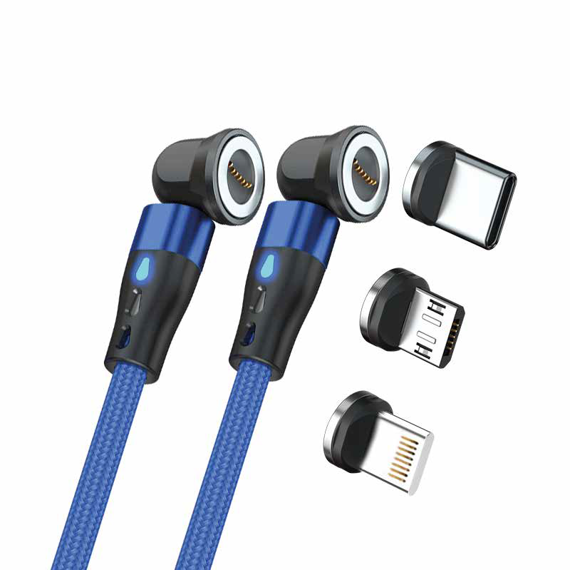 RealPower Magnetic cable,1m,2x magnetisch,blau mit Adaptern - 439652